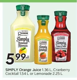 SIMPLY Orange Juice, Cranberry Cocktail, or Lemonade