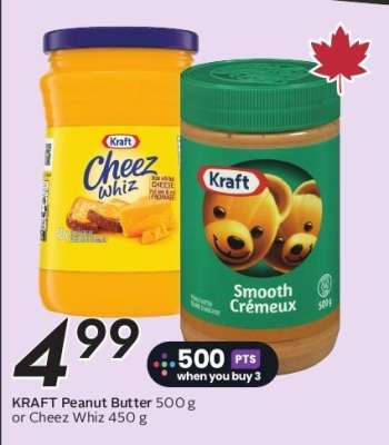 KRAFT Peanut Butter 500g or Cheez Whiz 450g