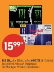 RED BULL (8 x 250mL) or/ou MONSTER (8 x 355mL)