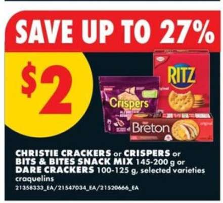 CHRISTIE CRACKERS or CRISPERS or BITS & BITES SNACK MIX or DARE CRACKERS