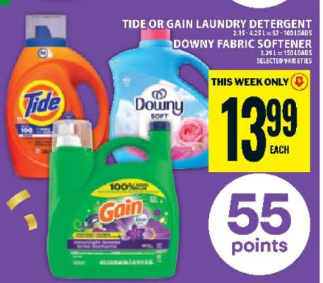 Tide or Gain Laundry Detergent, Downy Fabric Softener