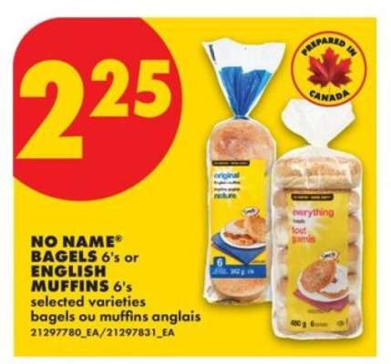 NO NAME® BAGELS 6's or ENGLISH MUFFINS 6's