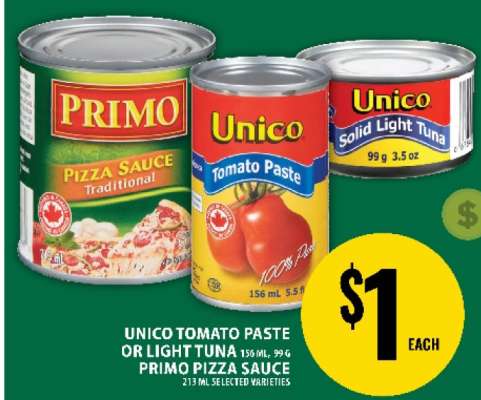 Unico Tomato Paste or Light Tuna, Primo Pizza Sauce