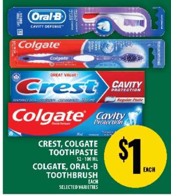 Crest, Colgate Toothpaste & Colgate, Oral-B Toothbrush