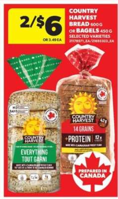 COUNTRY HARVEST BREAD OR BAGELS