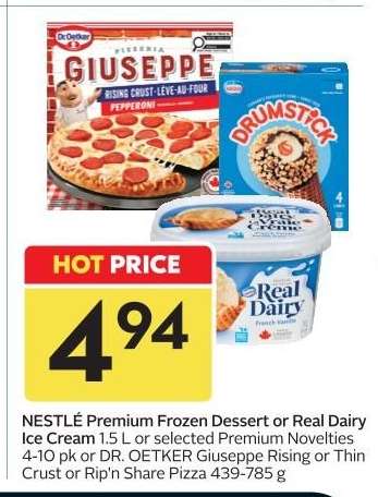 NESTLÉ Premium Frozen Dessert or Real Dairy Ice Cream 1.5 L or selected Premium Novelties 4-10 pk or DR. OETKER Giuseppe Rising or Thin Crust or Rip'n Share Pizza 439-785 g