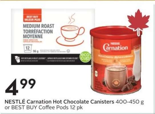 NESTLÉ Carnation Hot Chocolate Canisters or BEST BUY Coffee Pods